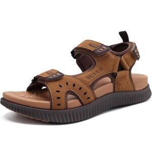 KuaiLu Mens Orthopedic Hiking Sandals Khaki Brown Nubuck Leather KM1L8 Size 7